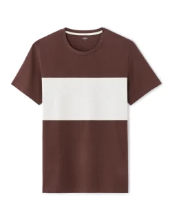 Regular fit T-shirt met ronde hals, 100% katoen, color block - bordeaux