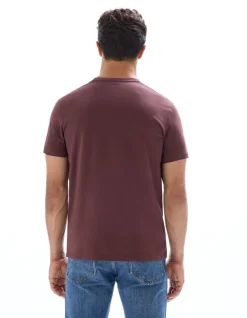 Regular fit T-shirt met ronde hals, 100% katoen, color block - bordeaux