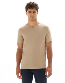 Regular fit T-shirt V-hals 100% katoen - beige