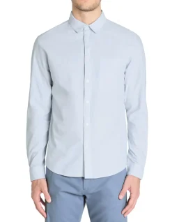 Regular gestreepte shirt 100% katoen - blauw