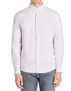 Regular gestreepte shirt 100% katoen - paars