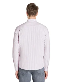 Regular gestreepte shirt 100% katoen - paars