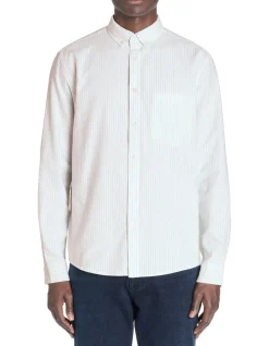 Regular gestreepte shirt 100% katoen - groen