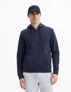 Regular hoodie met capuchon en rits 100% katoen - marineblauw