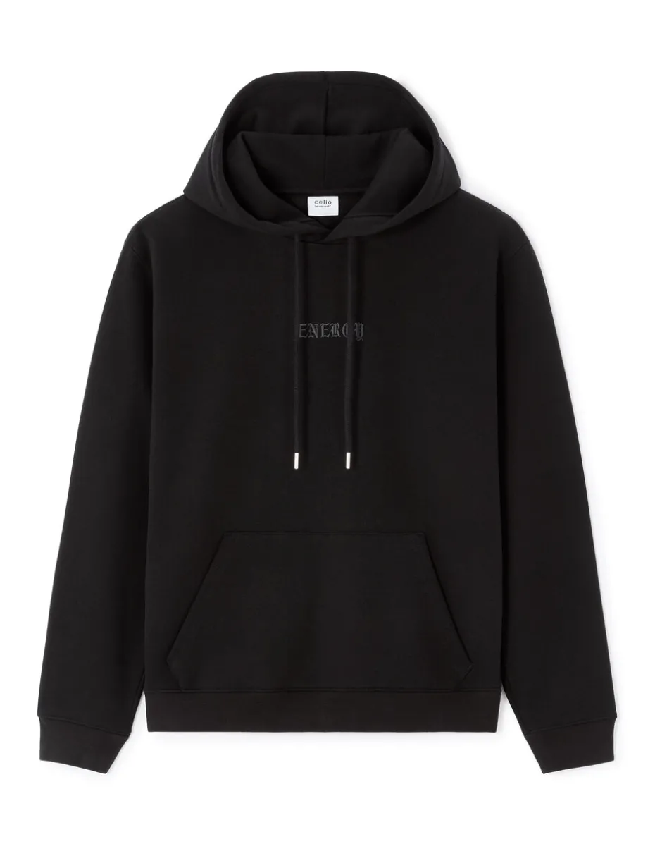Regular hoodie van katoenmix met capuchon - zwart