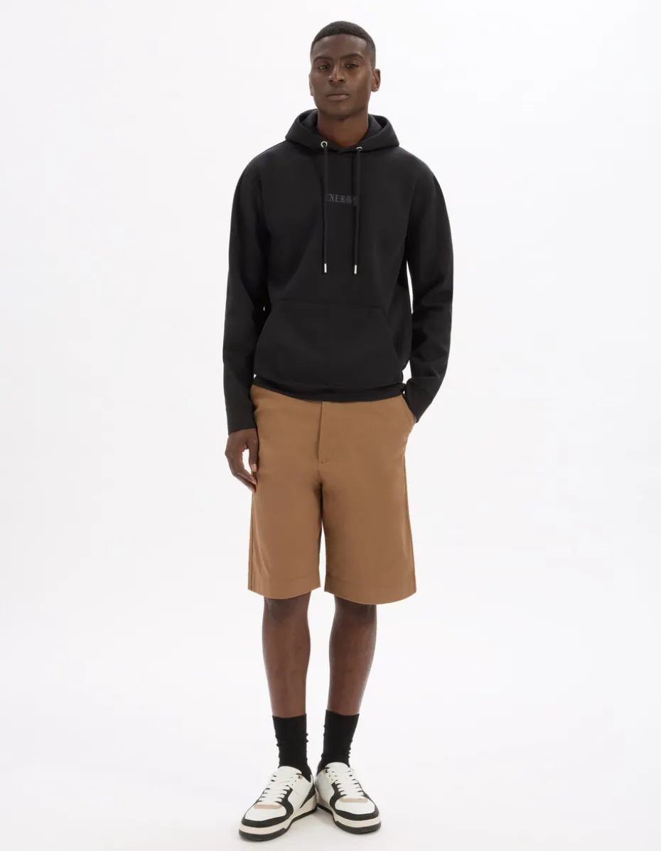 Regular hoodie van katoenmix met capuchon - zwart