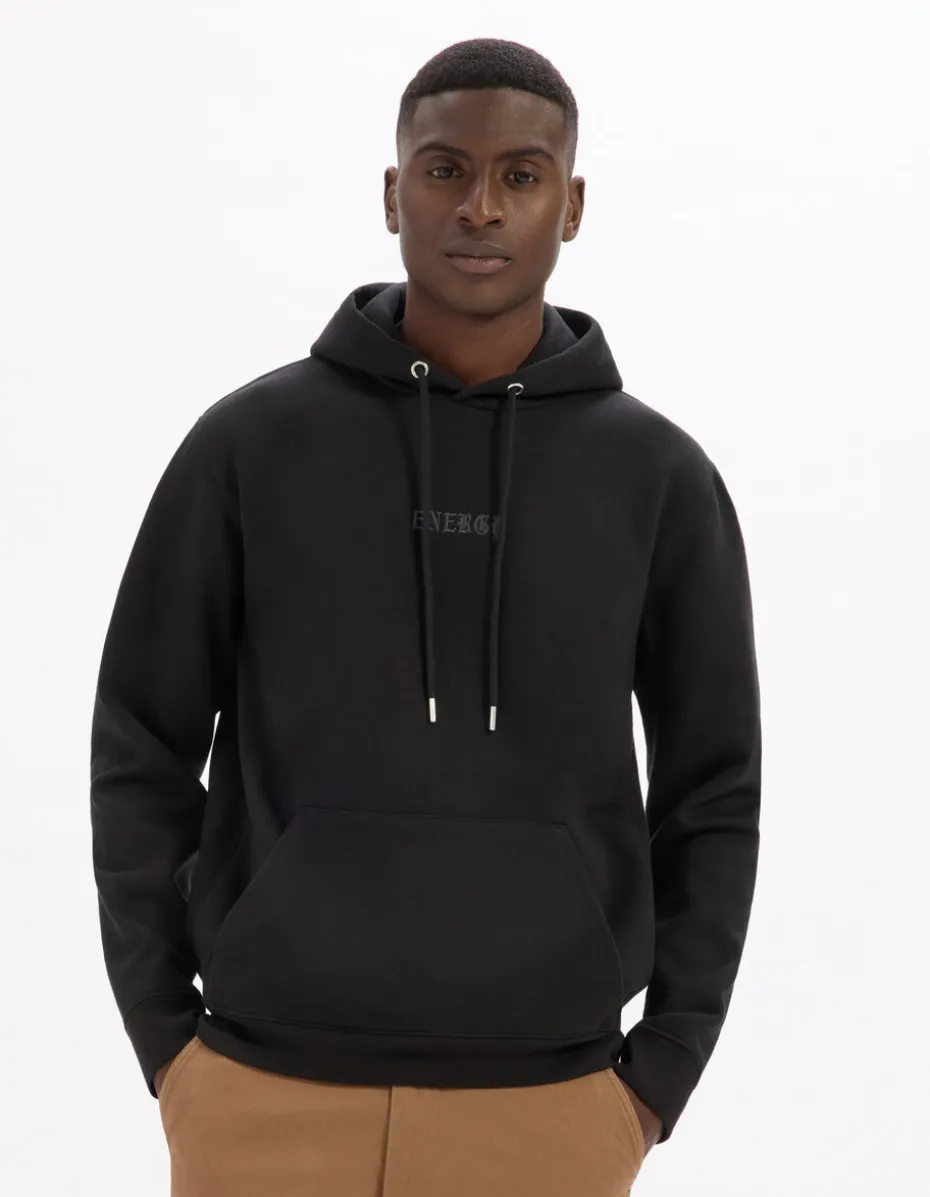 Regular hoodie van katoenmix met capuchon - zwart