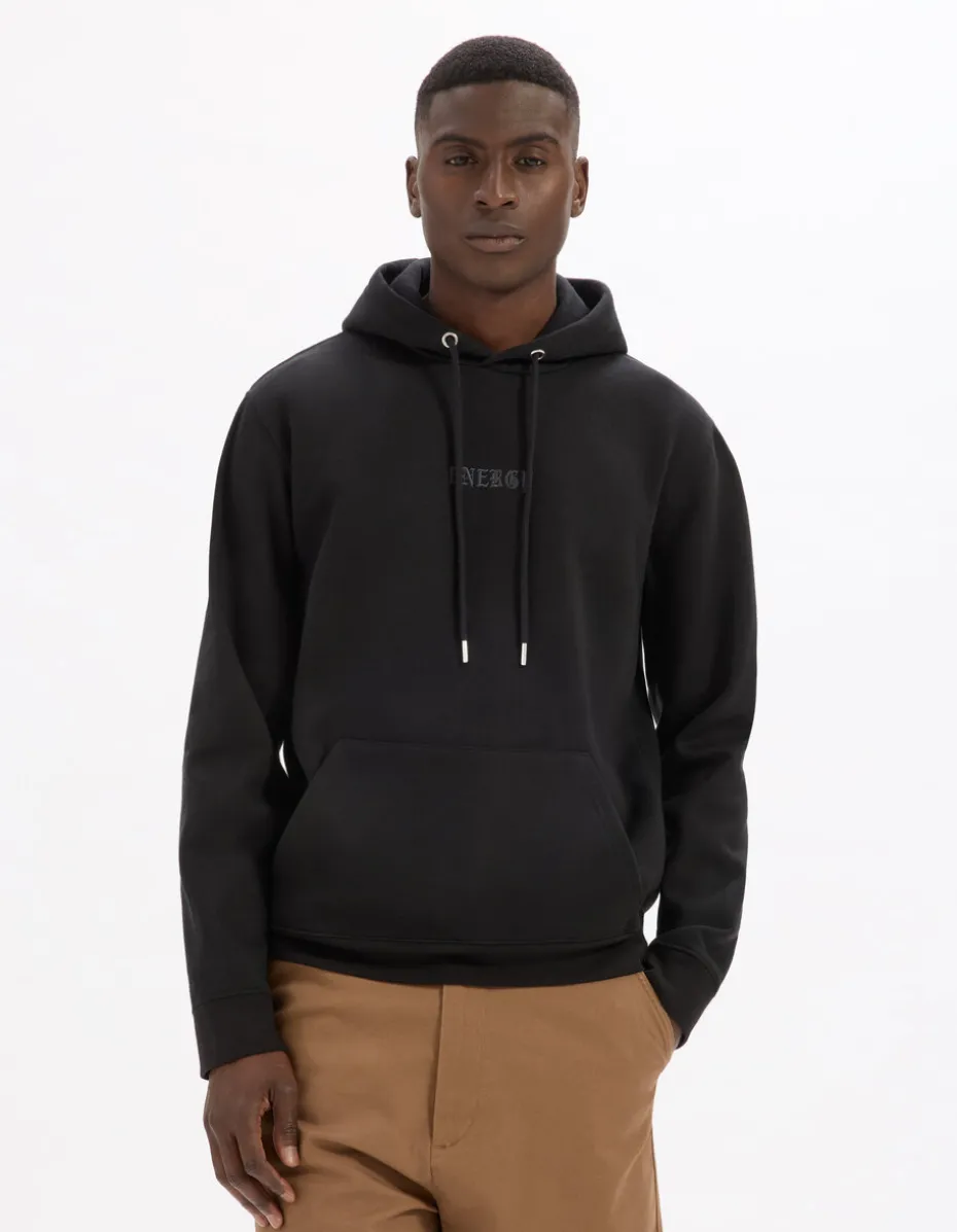 Regular hoodie van katoenmix met capuchon - zwart