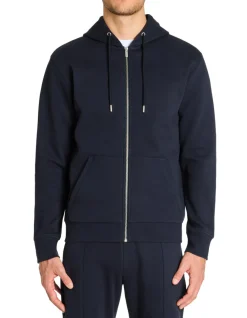 Regular katoenen mix hoodie met rits en capuchon - marineblauw