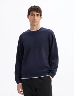Regular ronde hals sweatshirt van katoenmix - marineblauw