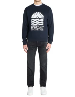 Regular ronde hals sweatshirt van katoenmix - marineblauw