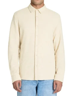 Regular shirt met katoenmix - beige