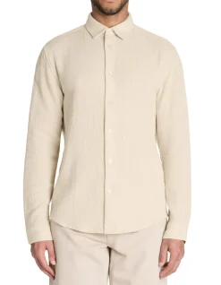 Regular slub overhemd 100% katoen - beige