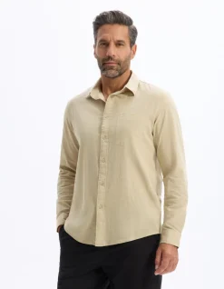 Regular slub overhemd 100% katoen - beige