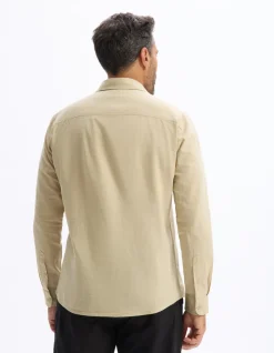 Regular slub overhemd 100% katoen - beige