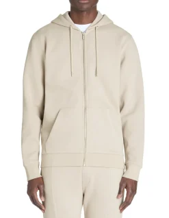 Regular sweatshirt met capuchon en rits van katoenmix - beige