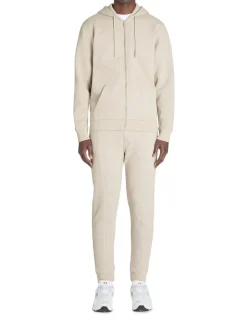 Regular sweatshirt met capuchon en rits van katoenmix - beige