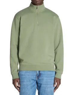 Regular sweatshirt met rits in katoenmix - groen