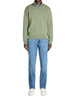 Regular sweatshirt met rits in katoenmix - groen