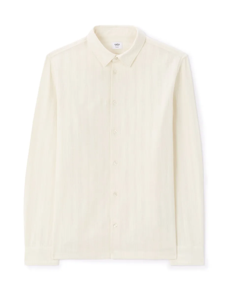 Regulare jacquard shirt 100% katoen - wit