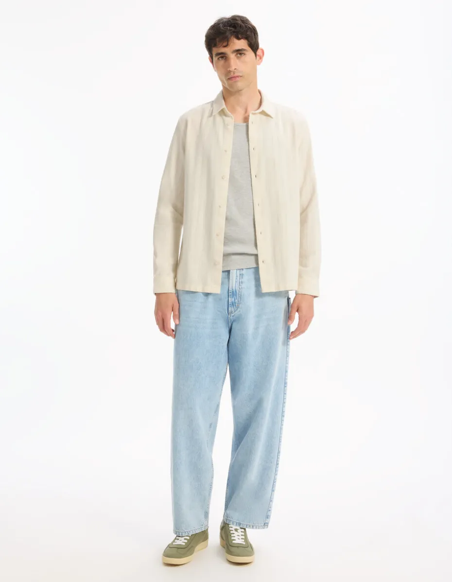 Regulare jacquard shirt 100% katoen - wit