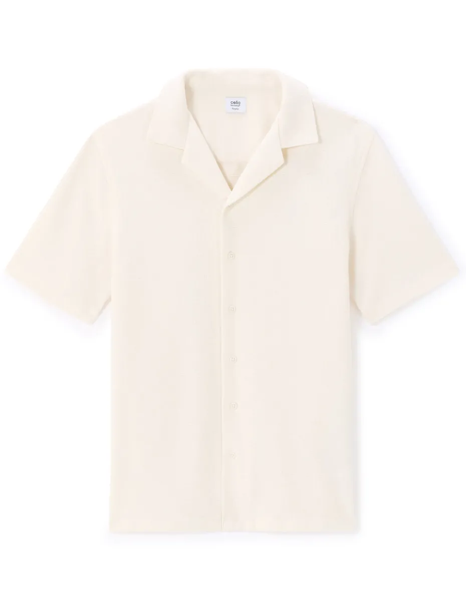 Regular-fit effen jersey overhemd - beige