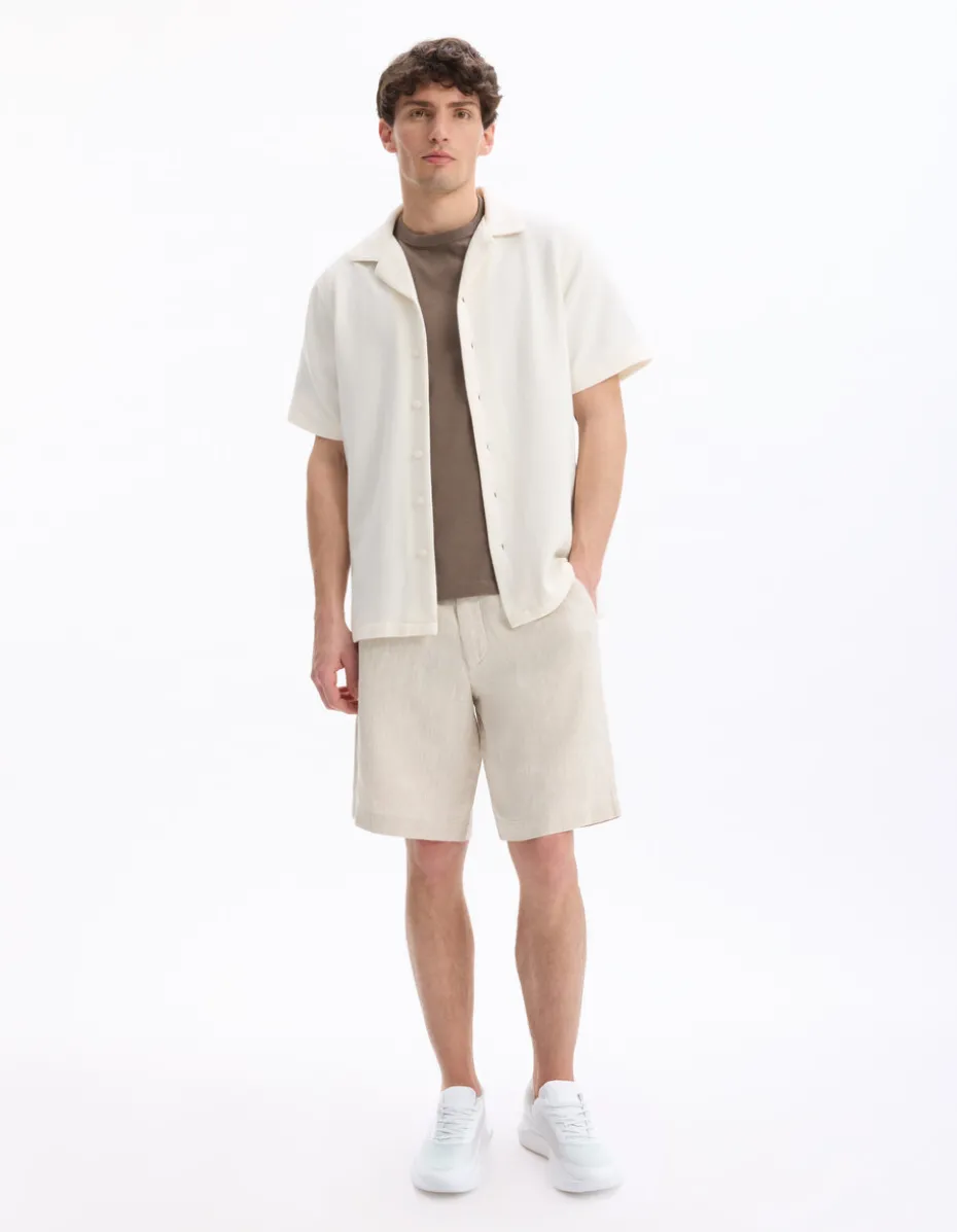 Regular-fit effen jersey overhemd - beige