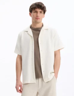 Regular-fit effen jersey overhemd - beige