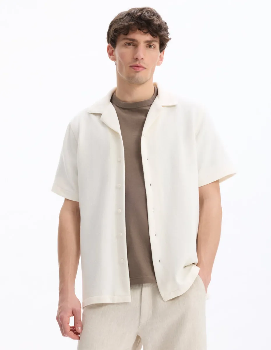 Regular-fit effen jersey overhemd - beige