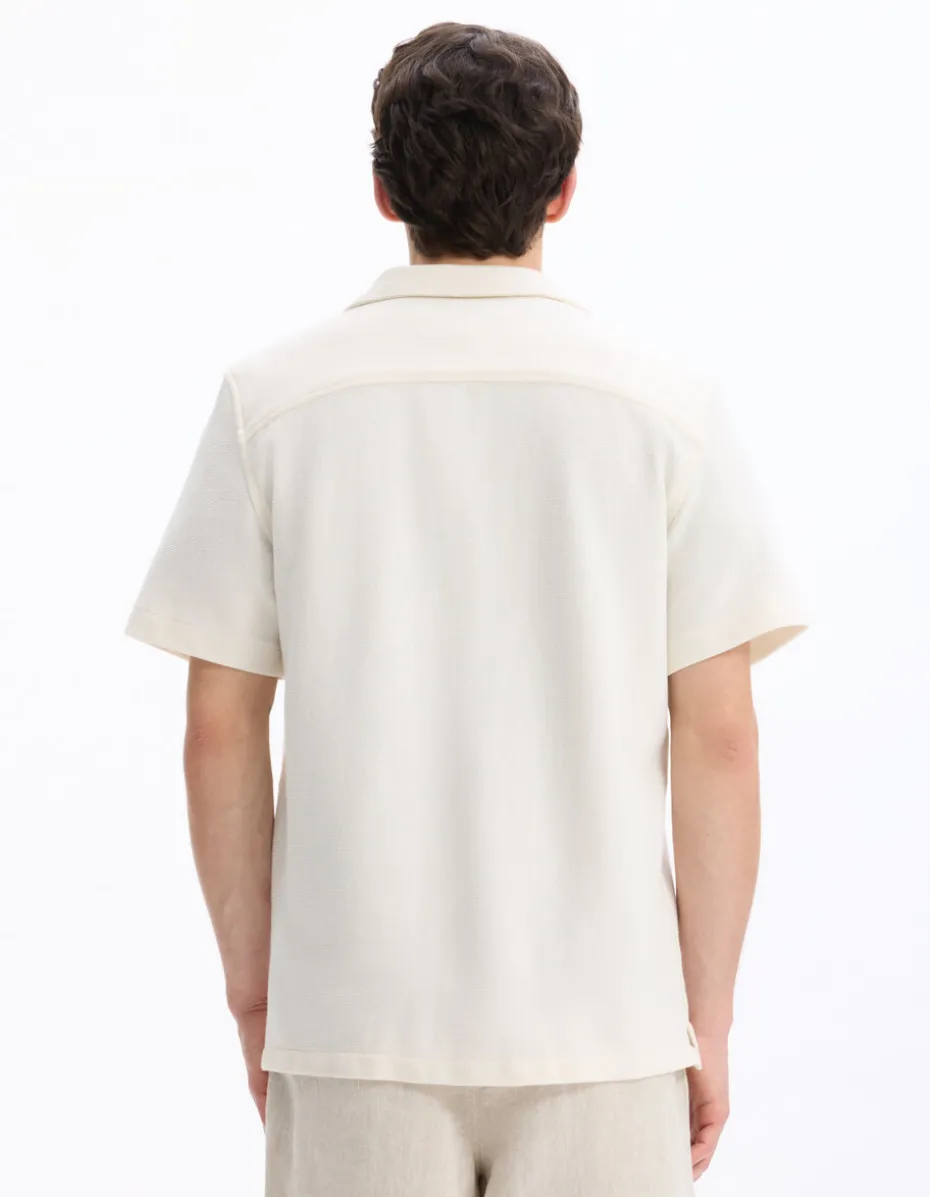 Regular-fit effen jersey overhemd - beige