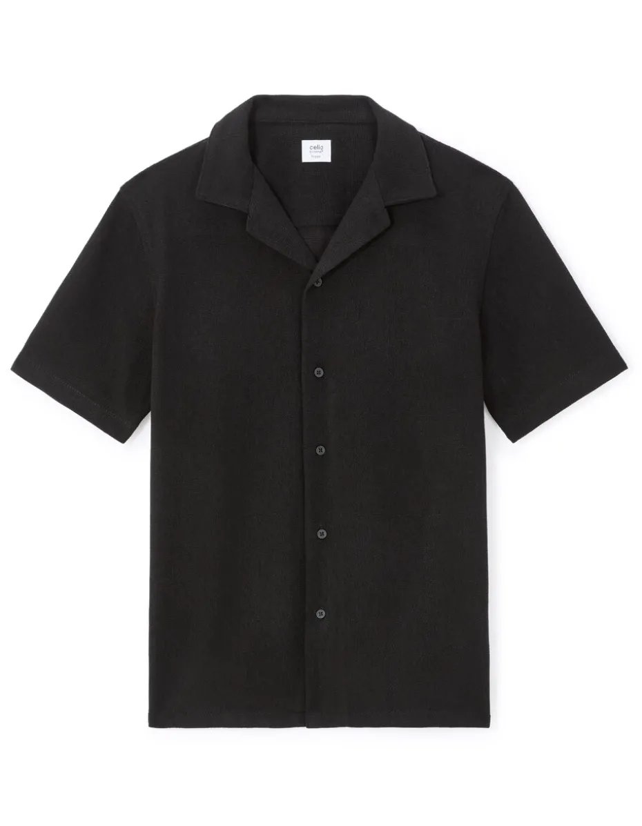 Regular-fit effen jersey overhemd - zwart