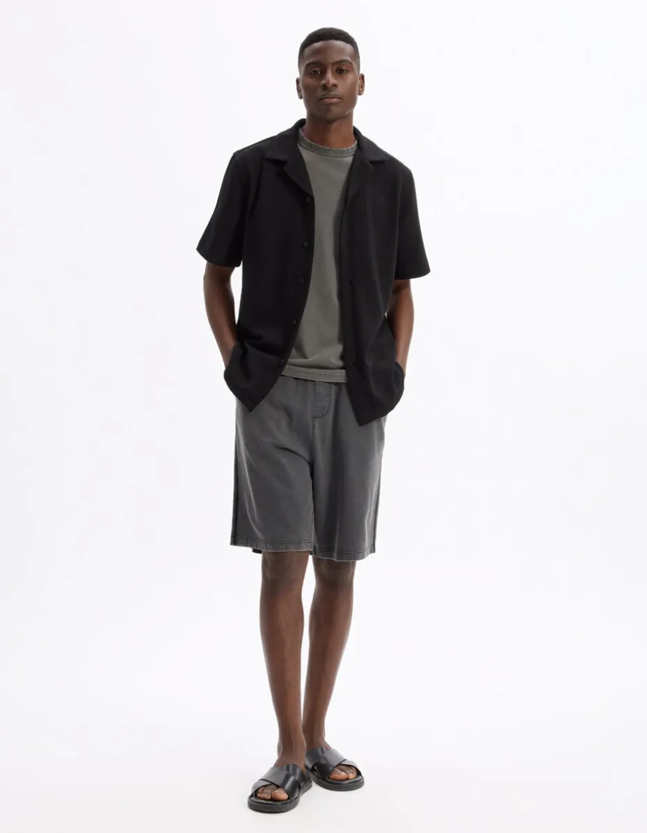 Regular-fit effen jersey overhemd - zwart