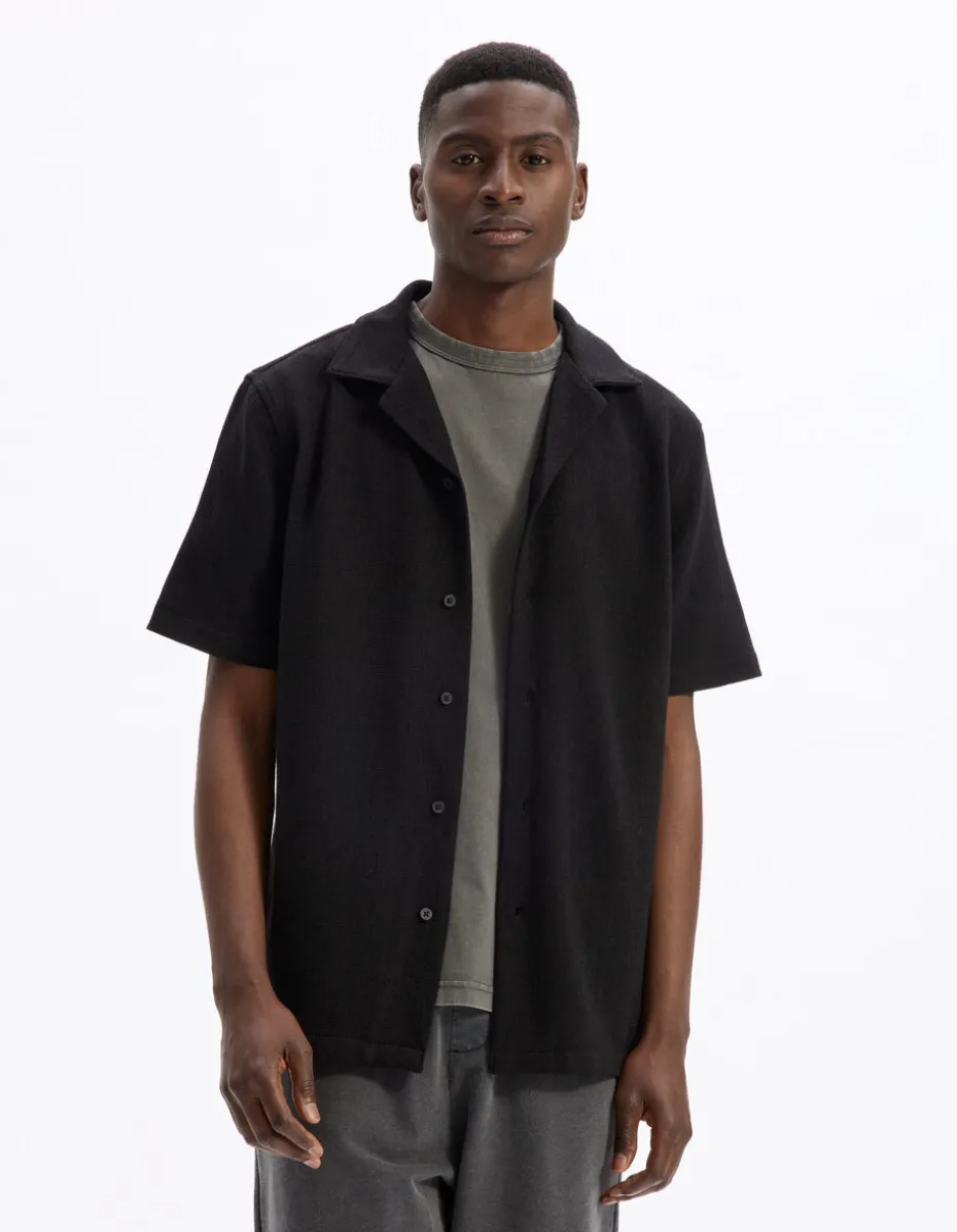 Regular-fit effen jersey overhemd - zwart