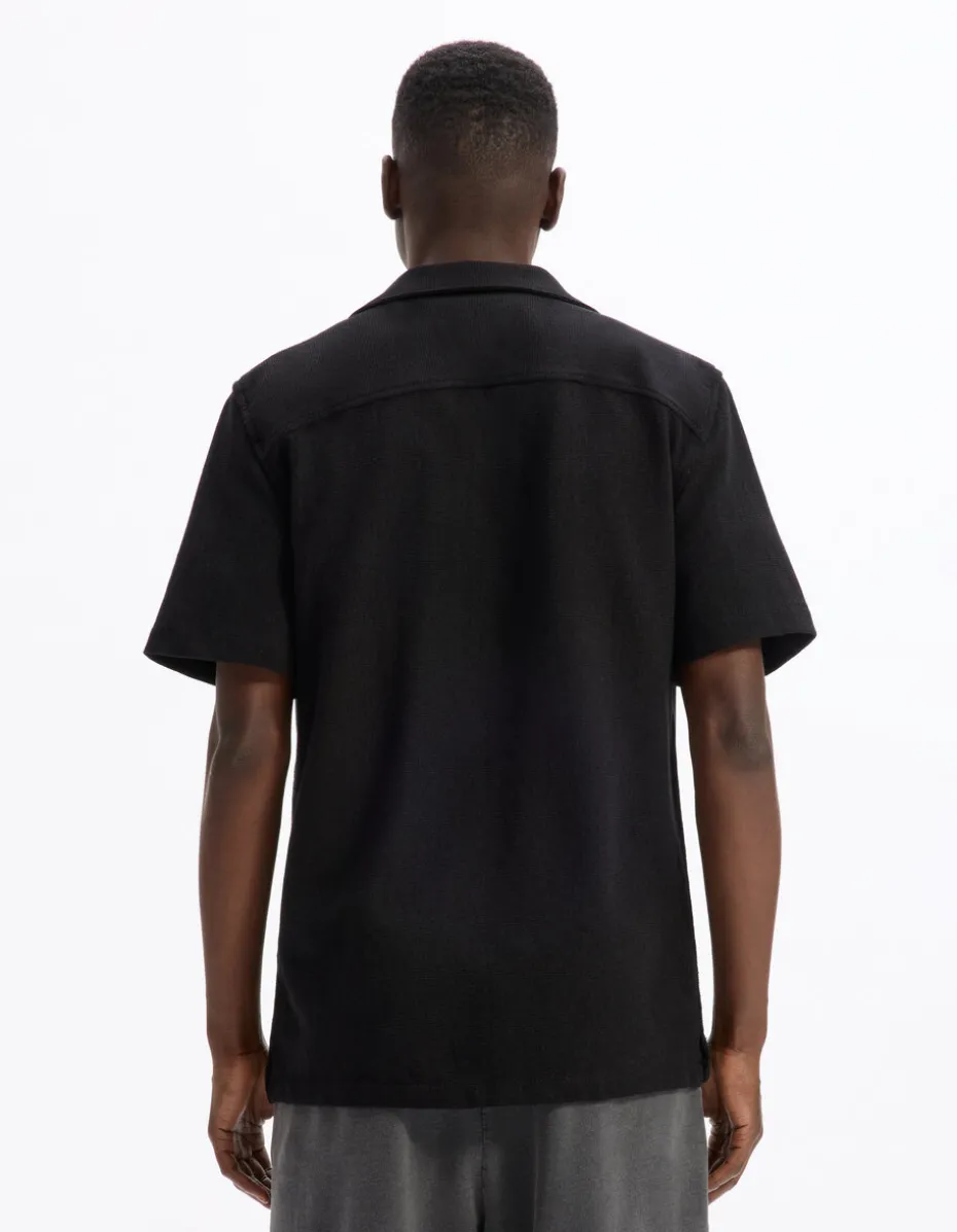Regular-fit effen jersey overhemd - zwart