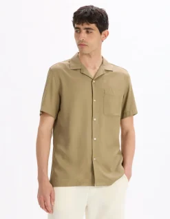 Regular-fit overhemd van 100% viscose - beige