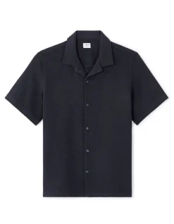 Regular-fit overhemd van 100% getextureerd katoen - marineblauw