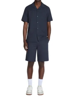 Regular-fit overhemd van 100% getextureerd katoen - marineblauw