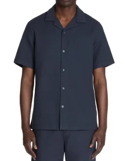 Regular-fit overhemd van 100% getextureerd katoen - marineblauw