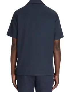 Regular-fit overhemd van 100% getextureerd katoen - marineblauw