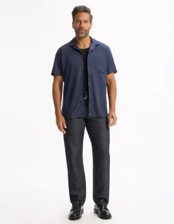 Regular-fit overhemd van 100% viscose - marineblauw