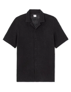 Reguliere gestreepte haakchemise van 100% katoen - zwart