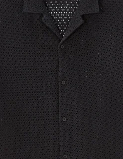 Reguliere gestreepte haakchemise van 100% katoen - zwart