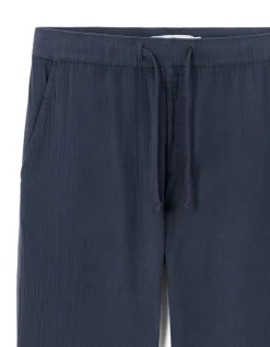Relaxed fit broek 100% katoenen mousseline - marineblauw