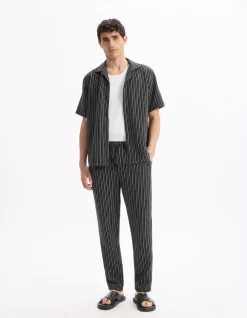 Relaxed katoenmix pantalon - zwart