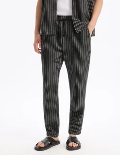 Relaxed katoenmix pantalon - zwart