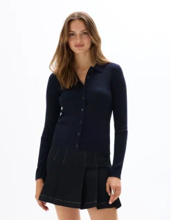 Ribgebreid vest - marineblauw