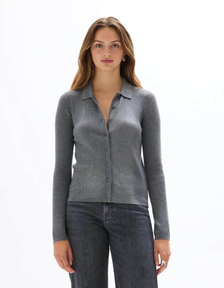 Ribgebreide gilet - grijs