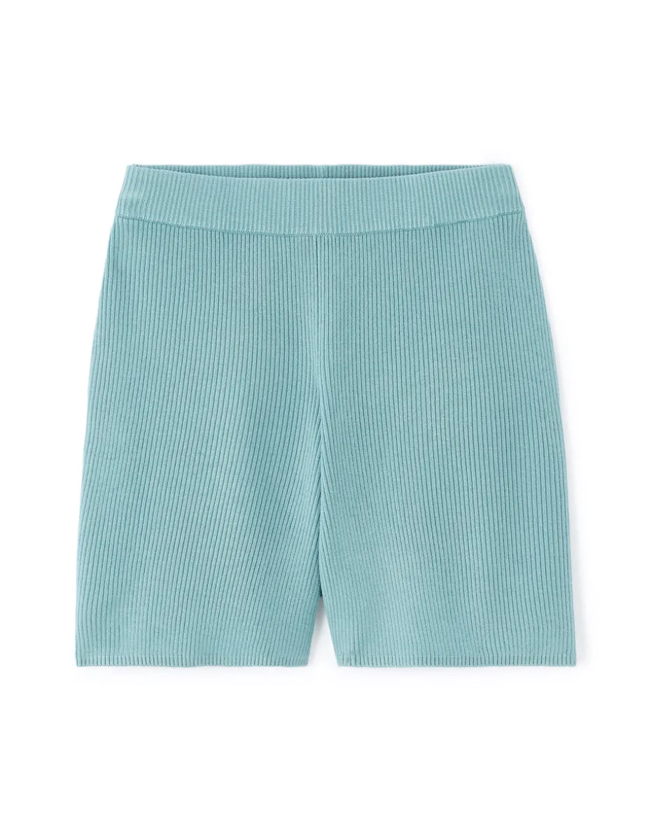 Ribgebreide short - blauw