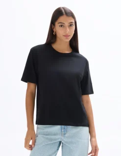 Ronde hals katoenen t-shirt - zwart