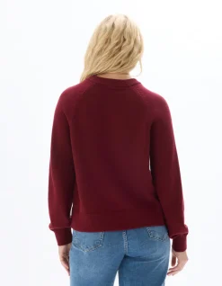 Ronde hals trui met sierknopen - rood